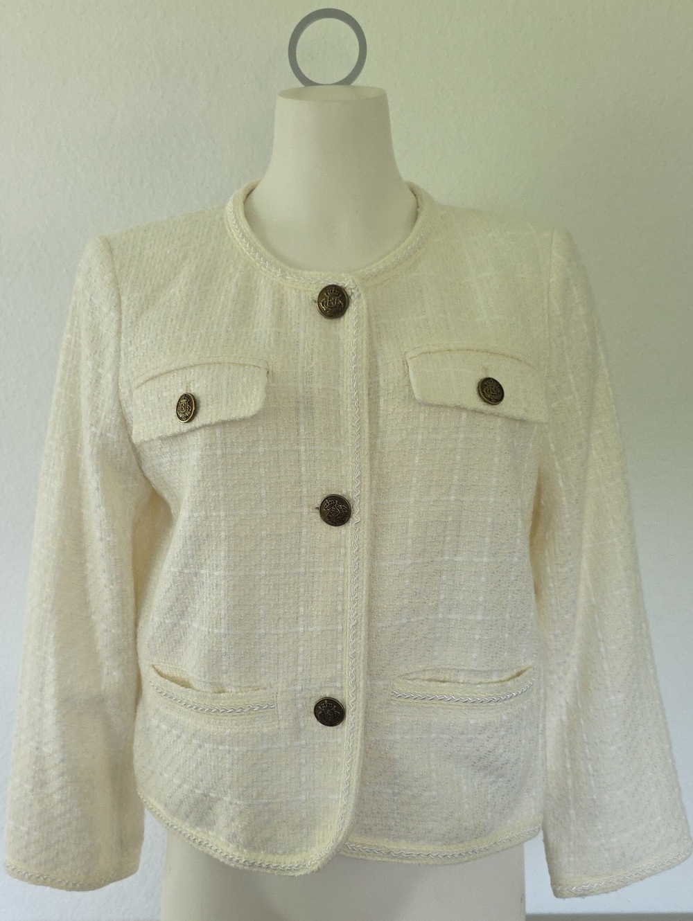 Loft Cream Bouclé Jacket with Gold Buttons